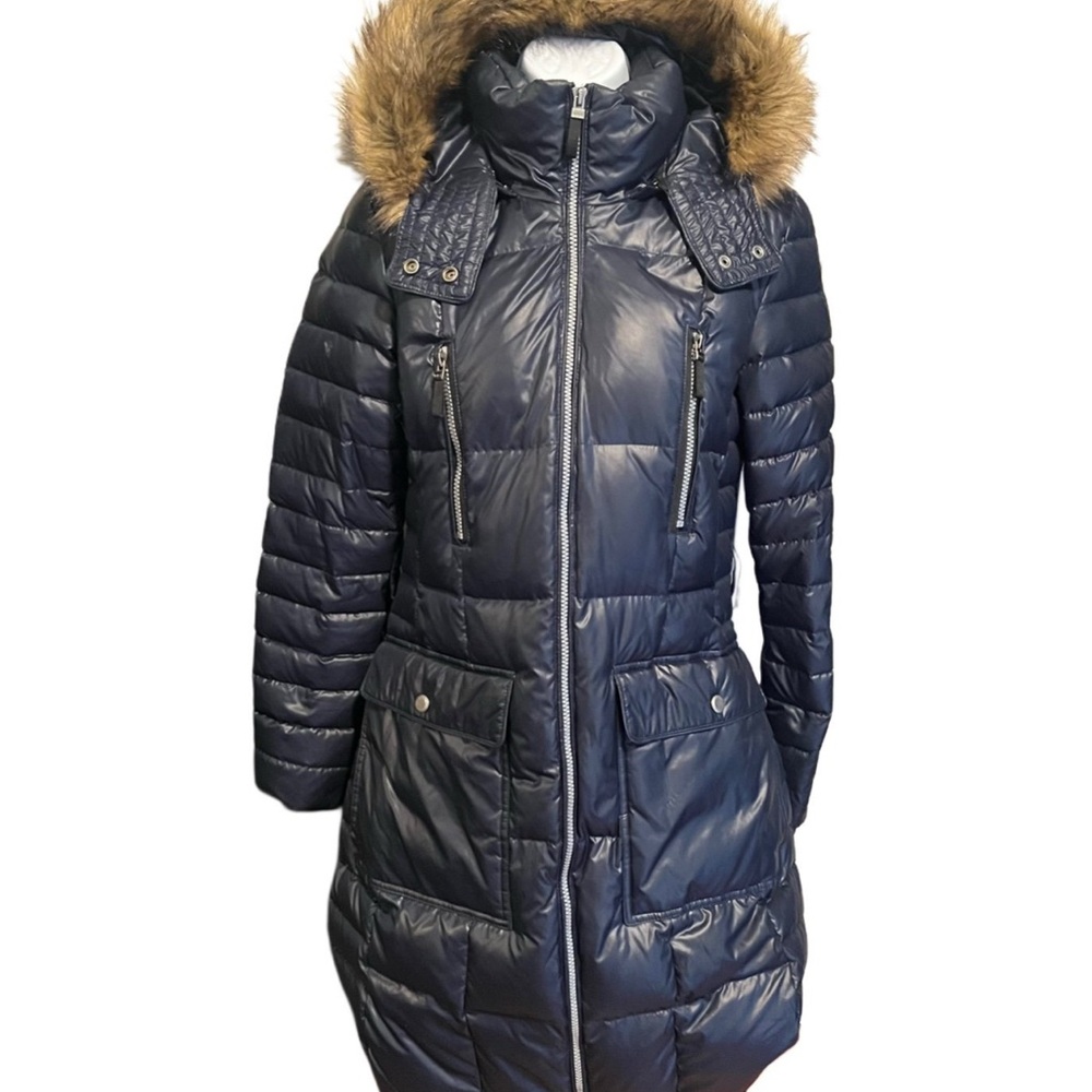 MARCS Navy Puffer Jacket with Faux Fur Trim